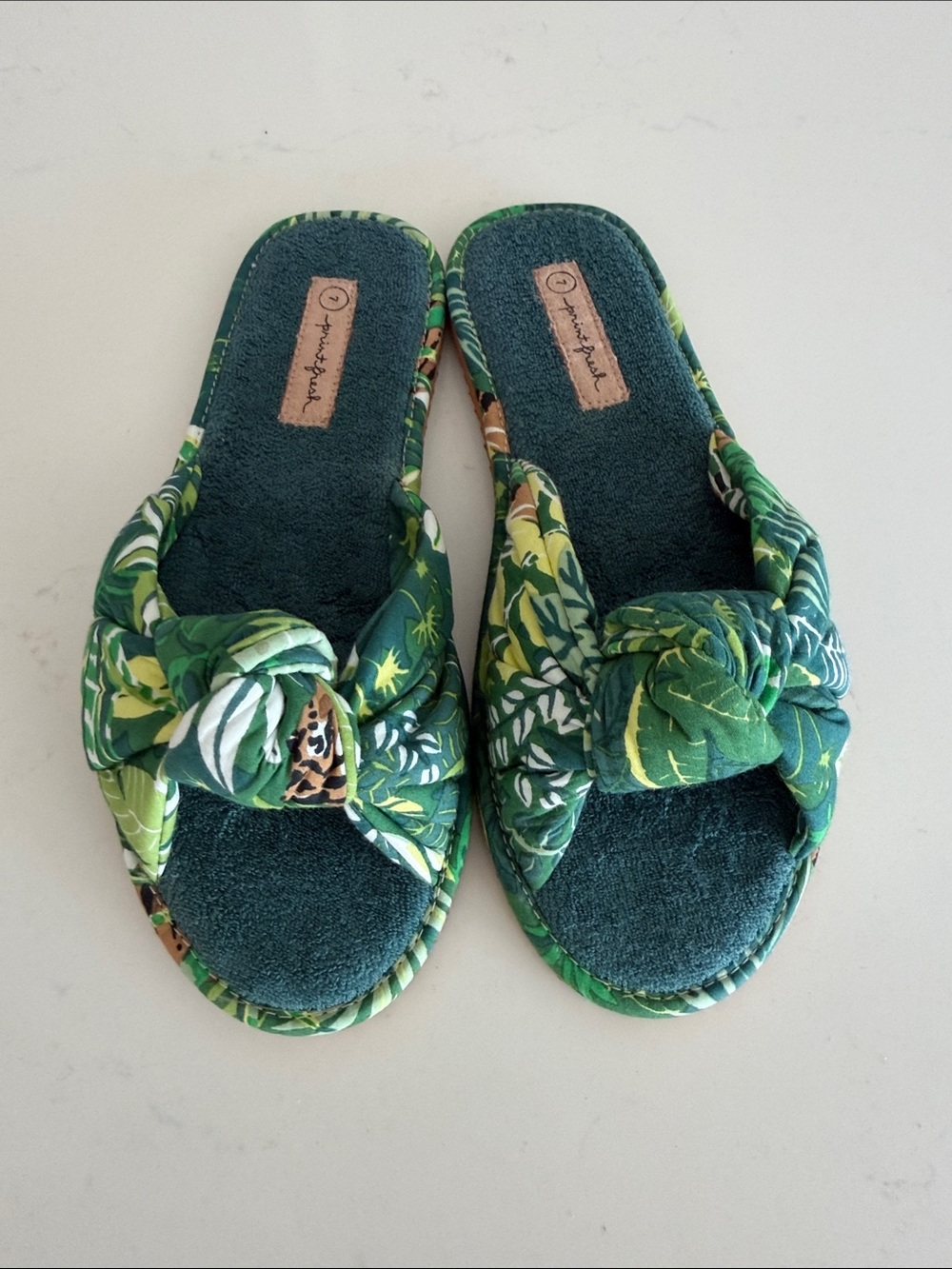 NWT Printfresh Bagheera Twist slide slippers sz7 Leopard jungle print +dust bag